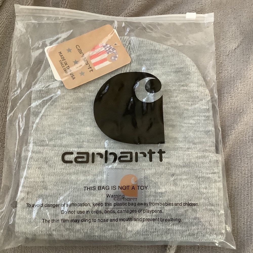 Carhartt Unisex Adult Gray Cuff Winter Beanie Hat Patch Logo